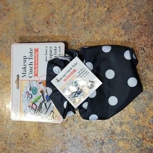 Schroeder & Tremayne Inc Makeup Cinch Tote bag, black with white polka dots, NWT